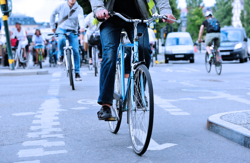 Cyclist rides in a cycle lane
