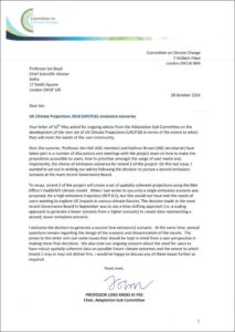Lord Krebs to Defra Chief Scientist on UKCP18 climate projections